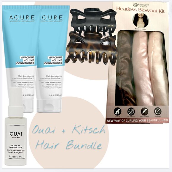 Kitsch claw clips, Acure Conditioner (2) OUAI leave-in, Satin Heatless Curlers - Picture 1 of 6